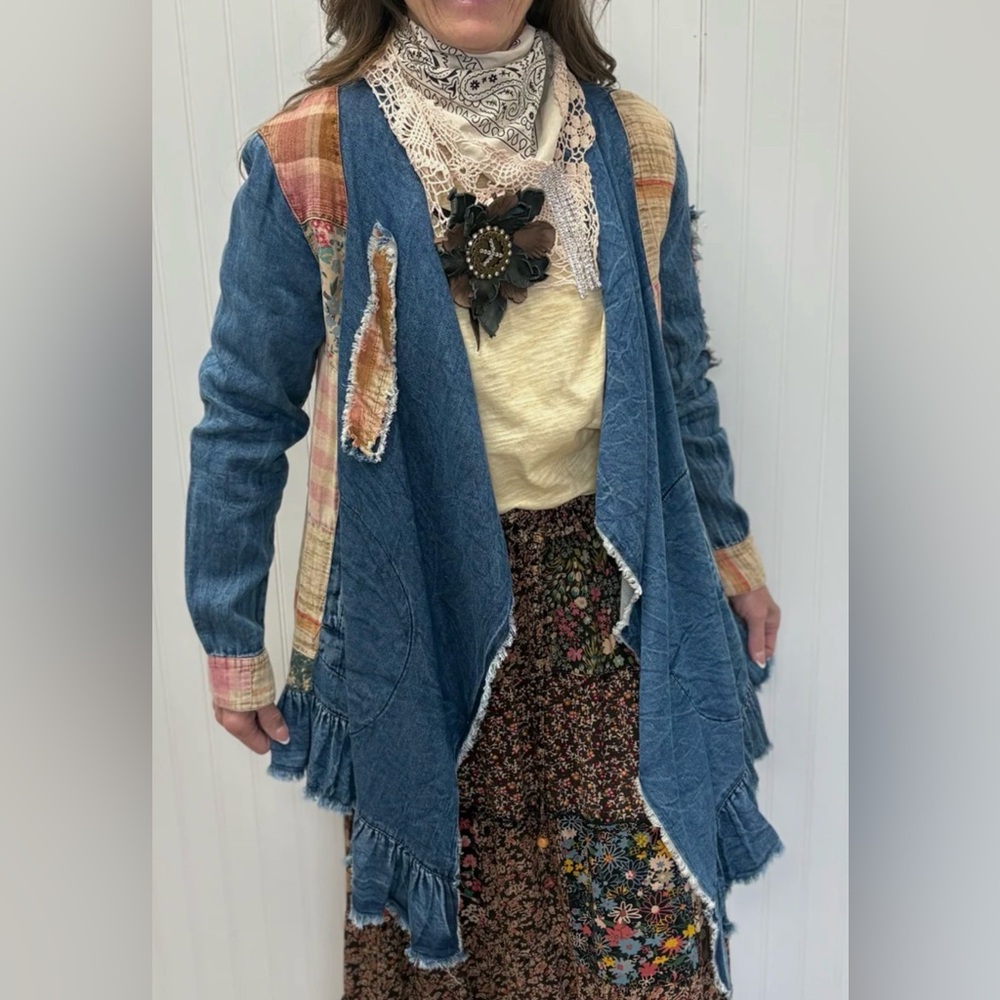 New! Young Threads Artisan Boho Patchwork Denim C… - image 3